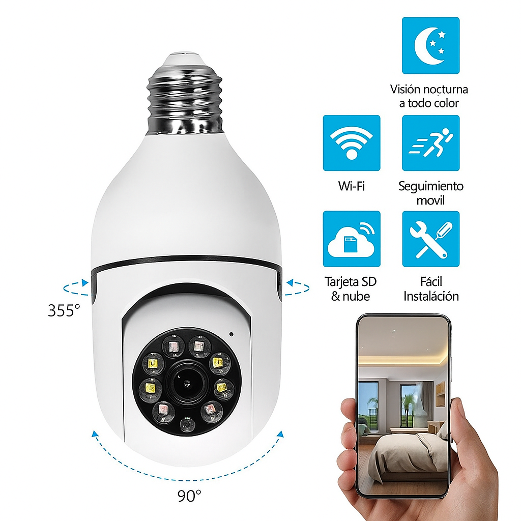 Camara De Seguridad Tipo Bombillo Wifi+ Envío Gratis