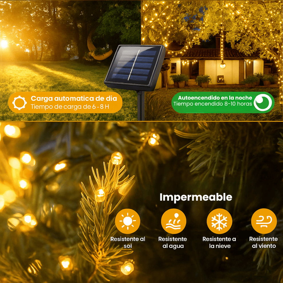 🔥 Luces LED Navideñas Panel solar 20 Metros – ¡Llévate 2x1 con Envío Gratis!