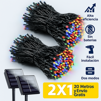 🔥 Luces LED Navideñas Panel solar 20 Metros – ¡Llévate 2x1 con Envío Gratis!