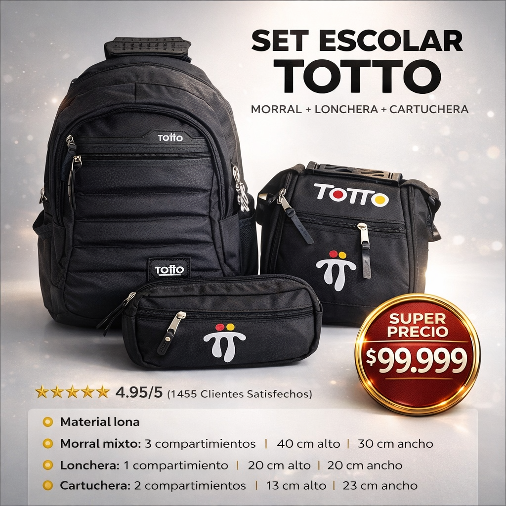 Set totto 3x1:Morral+Cartuchera+ Lonchera Solo HOY!